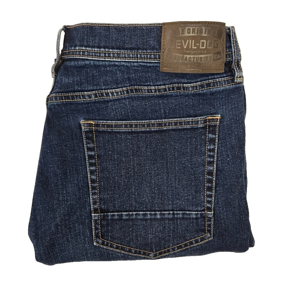 Devil-Dog Men's Slim Straight Jeans Lincoln‎ Dark Wash Size 38X30 Stretch DD3005